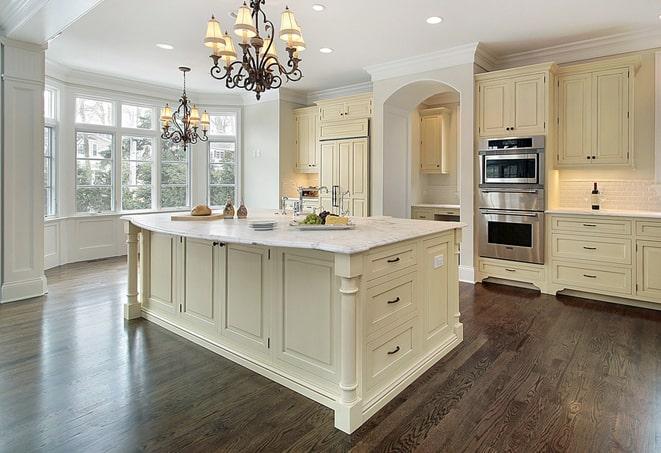 close-up of textured laminate floors in a kitchen in Audubon